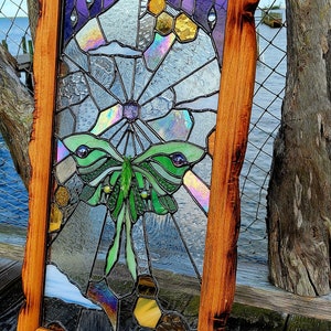 The Lunarian glass Tapestry window, luna moth, nature, plants, home decor, the sweet karma bar, stained glass window, sun catchers image 3