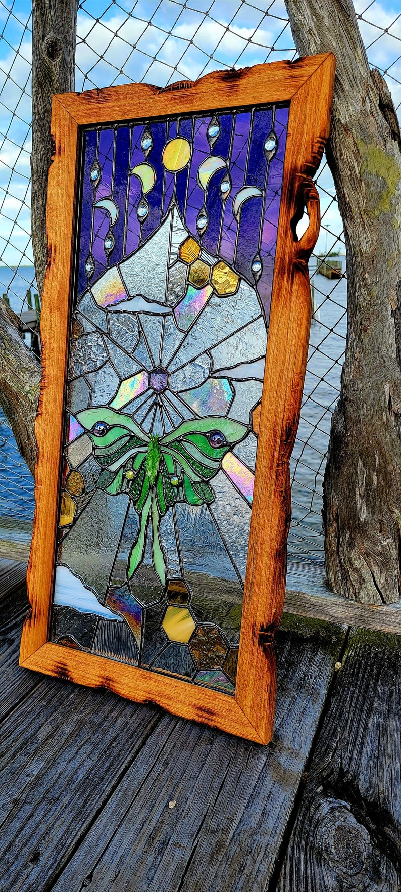 The Lunarian glass Tapestry window, luna moth, nature, plants, home decor, the sweet karma bar, stained glass window, sun catchers image 3