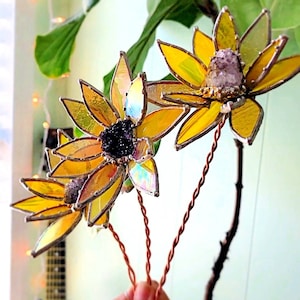 The crystal AMETHYST Sunflower, stained glass flower, glasswork, crystal art, home and garden, plant mom, sunflower, suncatcher, decor