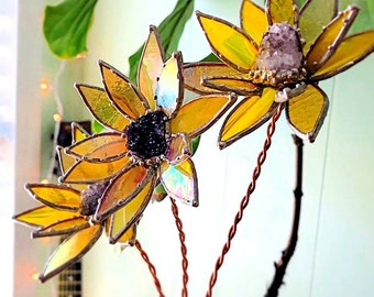 The crystal AMETHYST Sunflower, stained glass flower, glasswork, crystal art, home and garden, plant mom, sunflower, suncatcher, decor