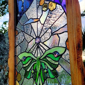 The Lunarian glass Tapestry window, luna moth, nature, plants, home decor, the sweet karma bar, stained glass window, sun catchers image 2