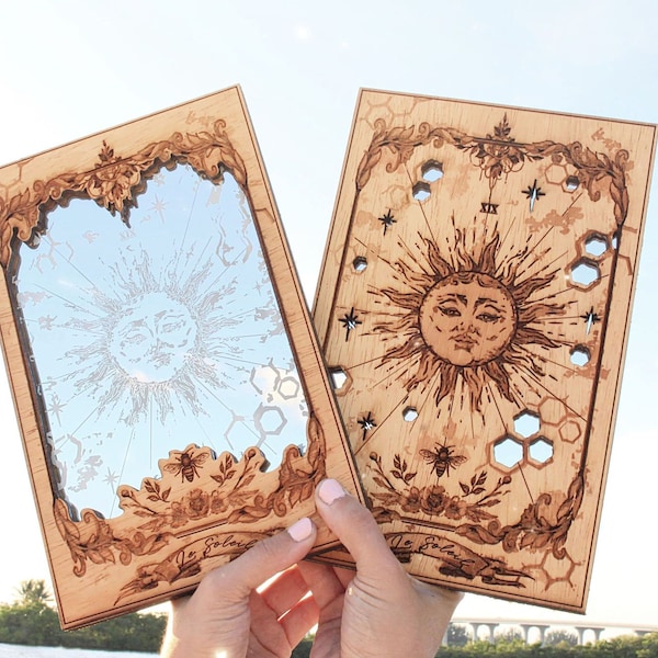 The Sun XIX tarot card mirrors, tarot, moon mirrors, zodiac, witchy decor, fortune teller, sun card, tarot card