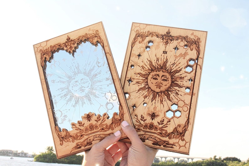 The Sun XIX tarot card mirrors, tarot, moon mirrors, zodiac, witchy decor, fortune teller, sun card, tarot card 