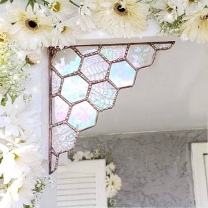Clear Crystalized Honeycomb, honey bees, corner piece, elegant, home decor, wedding decor, stained glass, nature  lover, honey bees, bee, xo