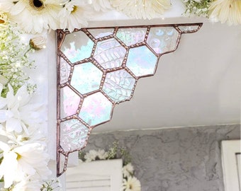 Clear Crystalized Honeycomb, honey bees, corner piece, elegant, home decor, wedding decor, stained glass, nature  lover, honey bees, bee, xo