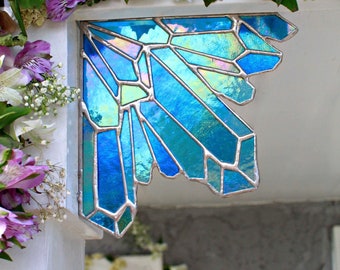 Aura Mermaid Crystal Cluster stained glass corn piece, stained glass, crystals, quartz, home decor, unique gifts, glass art, accents,cool