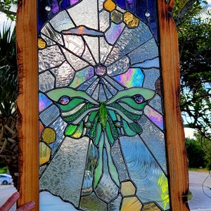 The Lunarian glass Tapestry window, luna moth, nature, plants, home decor, the sweet karma bar, stained glass window, sun catchers image 4