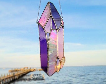 Amethyst Crystal point suncatcher, stained glass, the sweet karma bar, Ready to ship, unique gifts, gifts for her, witchy decor, cottage