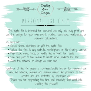 Pode incluir: Um arquivo digital com o texto "PERSONAL USE ONLY" e diretrizes de uso. O design inclui gr&aacute;ficos florais e de flechas, com as palavras "Shooting Arrow Designs" no topo. O arquivo &eacute; apenas para uso pessoal.