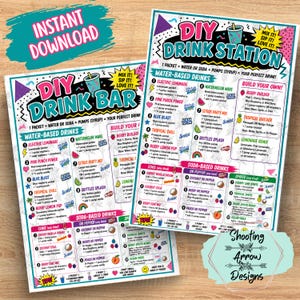 90s Nostalgia Drink Bar Menu Sign | Retro Party Water Drink Station Recipes (Digital Download)