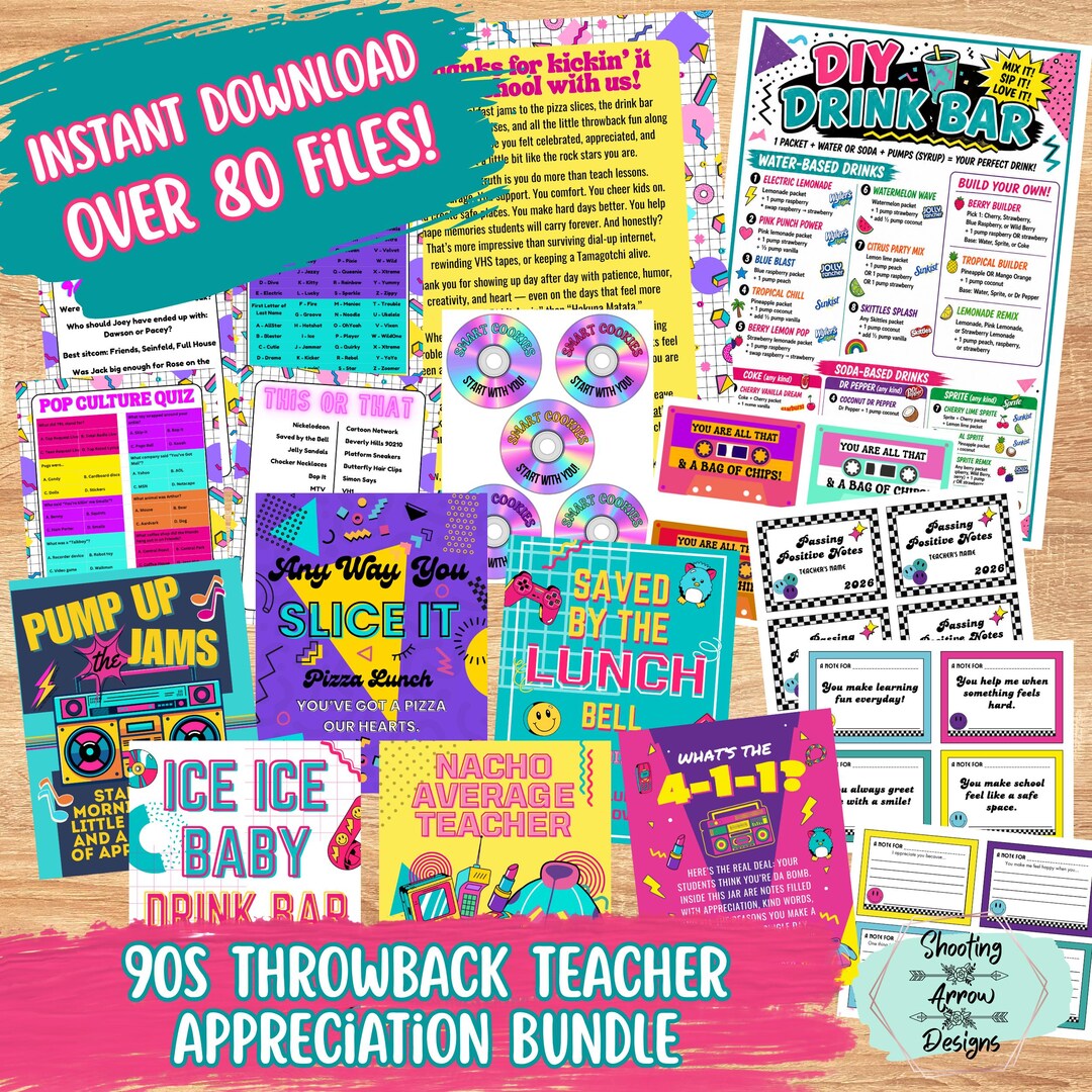 90s Teacher Appreciation Week Bundle | Retro Staff Appreciation ...