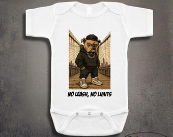 Bulldog Brooklyn Bridge Personalized Onesie: Funny Thug Baby Clothes