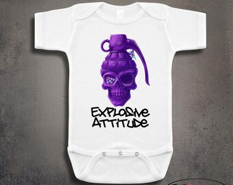 Baby Skull Purple Attitude Gothic Punk Clothing kids Newborn Infant Onesies Shower Gift Clothing