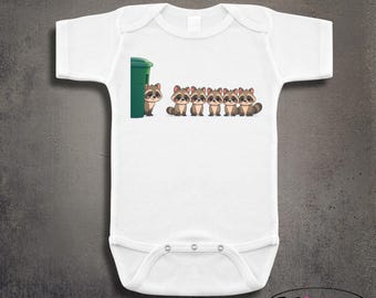 Funny Raccoons Garbage Can Baby Onesie: Custom Name, Unisex Clothing