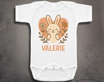 Personalized Name Bunny Easter Onesie: Rabbit, Carrot, Pastel Heart