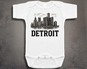 Detroit Michigan Skyline Personalized State Baby Onesie - Unisex Infant Clothing Gift