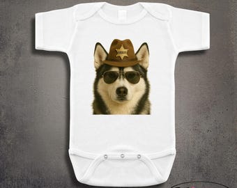 Siberian Husky Sheriff Future Police Officer Baby Onesie: Personalized Cop Costume
