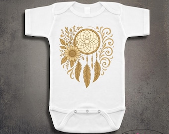 Boho Dreams Dream Catcher Baby Onesie: Neutral Newborn Shower Gift