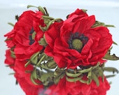 Silk Scarlet Poppies:Fabric Poppy for Hair,Accessory,Brooch,Headband,Bracelet,Wedding,Clip