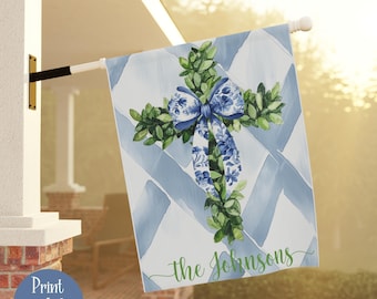 Personalized Easter Garden Flag, Custom Cross Boxwood Bow Flag, Spring Yard Decor, Christian Family Garden Flag, Custom Name Gift