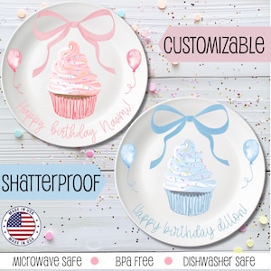Custom Name Plate, Happy Birthday Cake Plate, Cupcake Plate, First Birthday Gift, Smash Cake, Personalized Kids Dessert Plate, Shatterproof