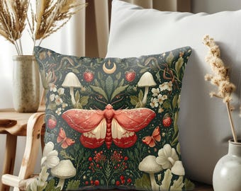 Gothic Cottagecore Pillow Cover: Moth, Mushroom & Moon Throw PillowGiftable