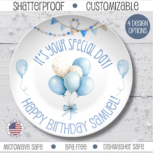 Personalized Blue Birthday Plate: Shatterproof Cake Smash Plate