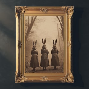 Spooky Gothic Halloween Print, Creepy Bunny Wall Art, Dark Cottagecore Fine Art Poster, Dark Forest Rabbit Mask Art,Dark Academia Home Decor