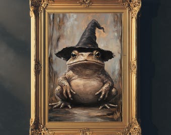 Witch Toad Art Print: Dark Academia Cottagecore Frog Decor, Halloween Wall Art