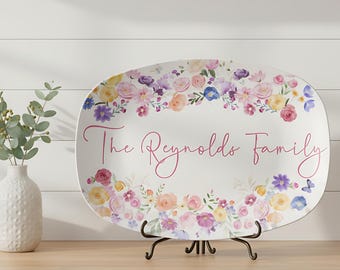 Custom Family Name Platter, Personalized Floral Wedding or Engagement Gift, Established Year PlateNOT CERAMIC