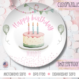 Girls Birthday Plate with Name, Pink Birthday Plate Design, Custom Kids Birthday Plate Toddler Keepsake Plate, First Birthday Gift for Girls