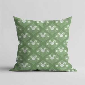 Green & White Floral Throw Pillow: Vintage Botanical Faux Suede CushionGiftable
