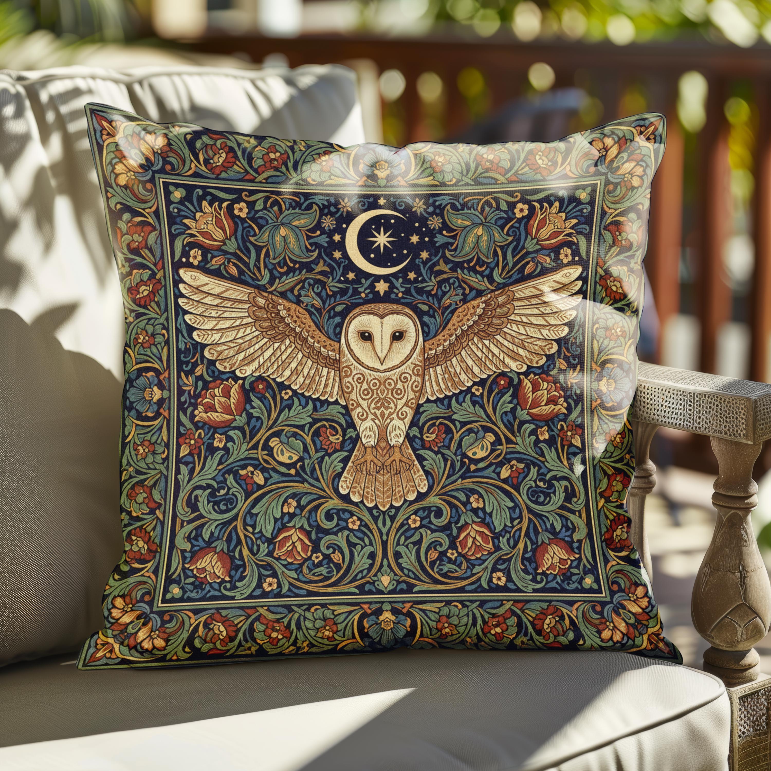 William Morris Owl Throw Pillow: Gothic Dark Academia Faux Suede Cushion Cover 20x20