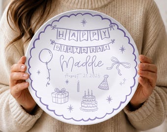 Custom Birthday Plate for Kids, Personalized Happy Birthday Name Plate, First Birthday Keepsake, Baby Gift, Toddler Birthday Smash Cake Gift