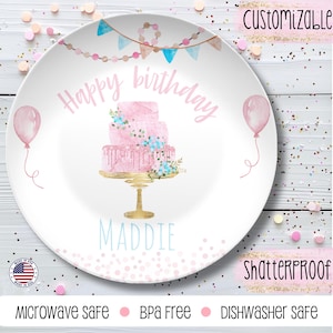 Custom Name Plate, Birthday Plate for Girl, Happy Birthday Cake Plate, First Birthday Gift, Smash Cake Plate,Personalized Kids Dessert Plate