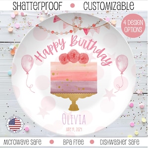 Personalized Kids Birthday Plate, Pastel Cake Design, Custom Name Keepsake, First Birthday Gift for Girl or Boy