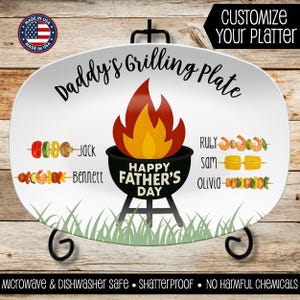 Personalized Grilling Plate, Custom Grill Platter, Gift for Grandpa, Father&#39;s Day Gift from Kids, 1st Fathers Day, BBQ Platter, Grill Plate