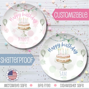 Happy Birthday Custom Plate for Kids,Personalized Cake Plate with Name,First Birthday Gift,Smash Cake Plate,Reusable Party Plate,Unbreakable