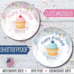 Custom Cupcake Birthday Plate for Kids, Personalized Name & Date, Happy Birthday Plate, Toddler Keepsake Gift, BPA Free, 1st Birthday Gift