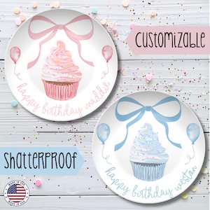 Custom Name Plate, Happy Birthday Cake Plate, Cupcake Plate, First Birthday Gift, Smash Cake, Personalized Kids Dessert Plate, Shatterproof