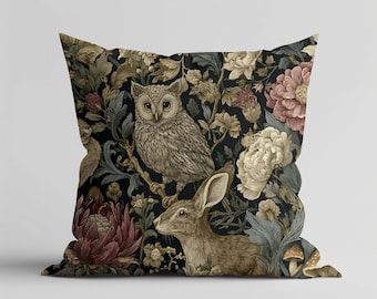 William Morris Woodland Animal Pillow Cover: Vintage Botanical Throw Cushion, Giftable