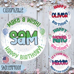 Custom Name Plate, Happy Birthday Cake Plate, Cupcake Plate, First Birthday Gift, Smash Cake, Personalized Kids Dessert Plate, Doodle Letter