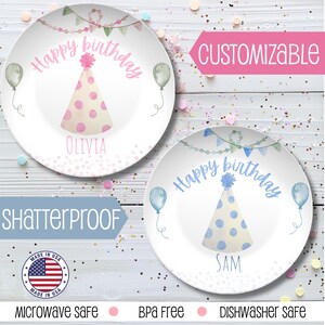 Personalized Birthday Plate for Kids, Blue or Pink Party Plate with Name, Custom Birthday Keepsake, Toddler Birthday Gift, Reusable Plate