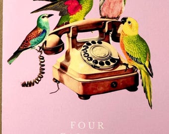 Four Calling Birds Funny Christmas Card Pack of 6, Vintage Alternative Style Holiday Card