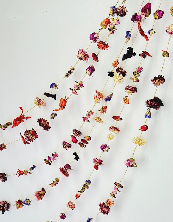 Handmade Dried Flower Garland | Real Preserved Botanical Wall Hanging | Cottagecore Decor