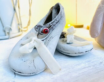 Vintage Childrens Shoes, chippy French vintage home decor, Victorian shoes