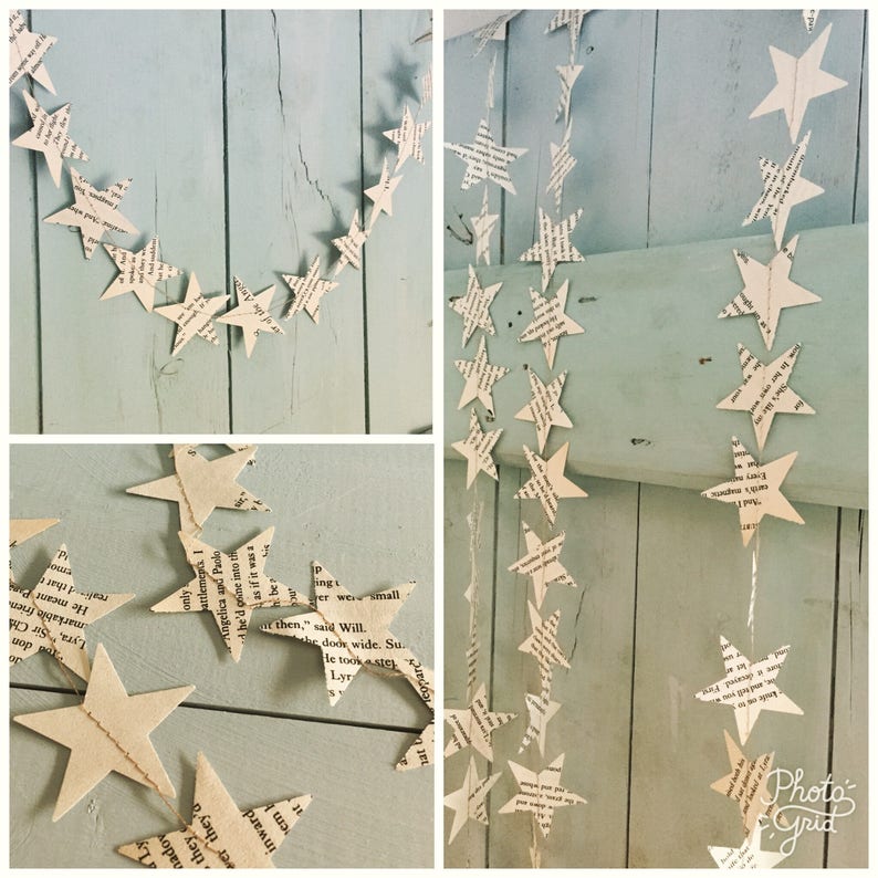 BOOK PAGE Garland, SUSTAINABLE Star Garland Book Nook Decor, Bookish Gift image 2