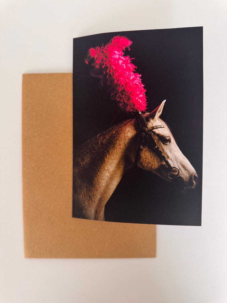 Circus Horse Greeting Card • Pink Feathered Pony, Surreal Equestrian ...