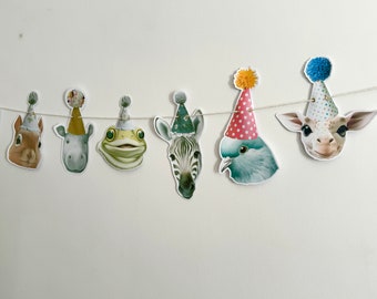 Party Animal Garland  |  Personalisable Birthday Banner |  Cute Wild Animal Party Decor