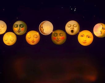 Celestial Moon Garland ~ The Moon Court | Witchy Whimsigoth Decor | Painterly Lunar Phases | Boho Spiritual Wall Hanging